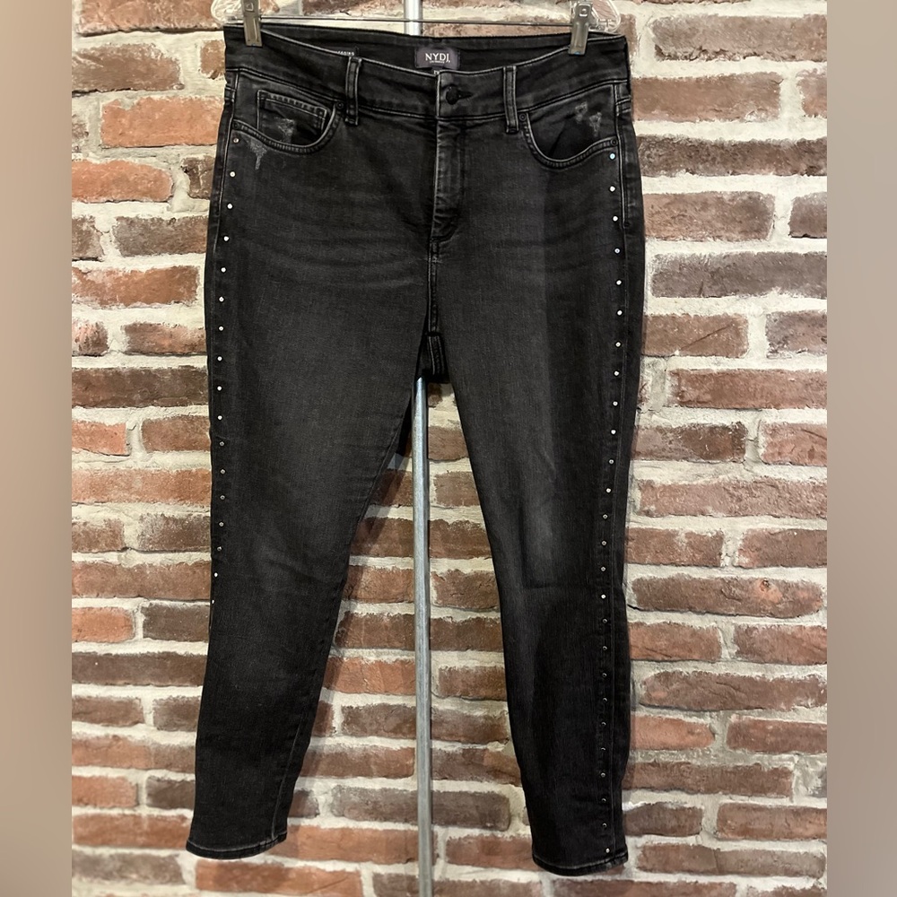 NYDJ Women's Black Skinny Jeans with Stud Details Size 12P - Picture 2 of 14